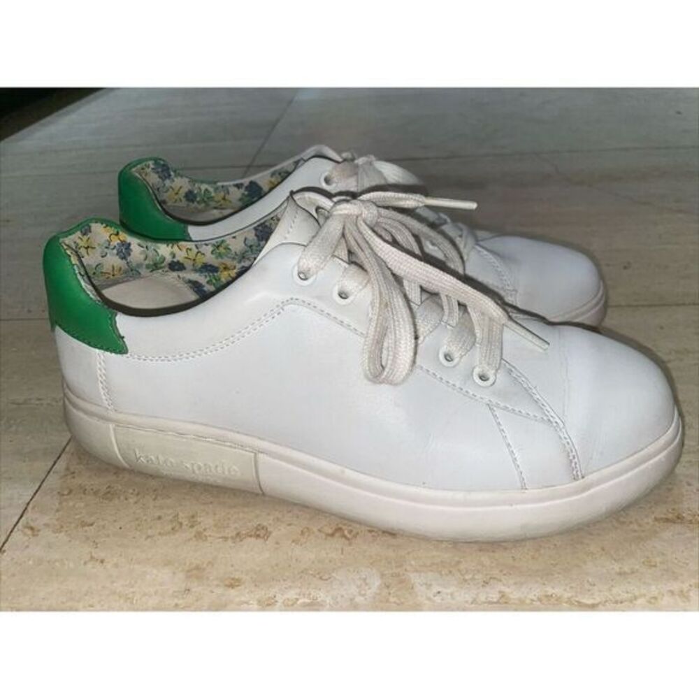 Kate Spade Women's Lift‎ White/green Leather Casual Sneakers Shoes Size 8.5 B